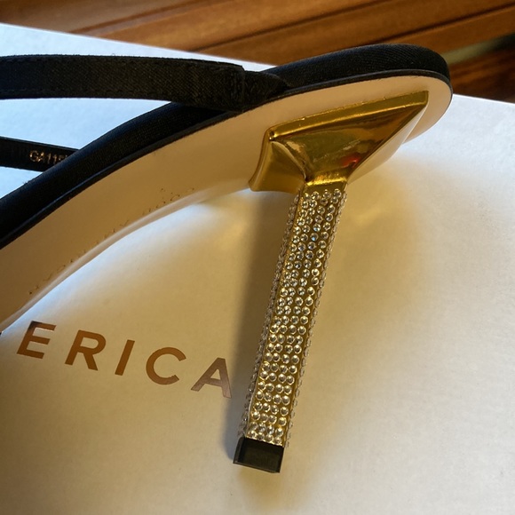 ⭐️⭐️ GOOD AMERICAN STRAPPY BLACK SATIN & Rhinestone Heels NIB 9.5 - Picture 5 of 7